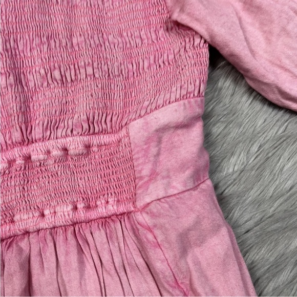 Free People String Of Hearts Maxi Dress Smocked Buttondown Cutout Pink - Picture 5 of 15